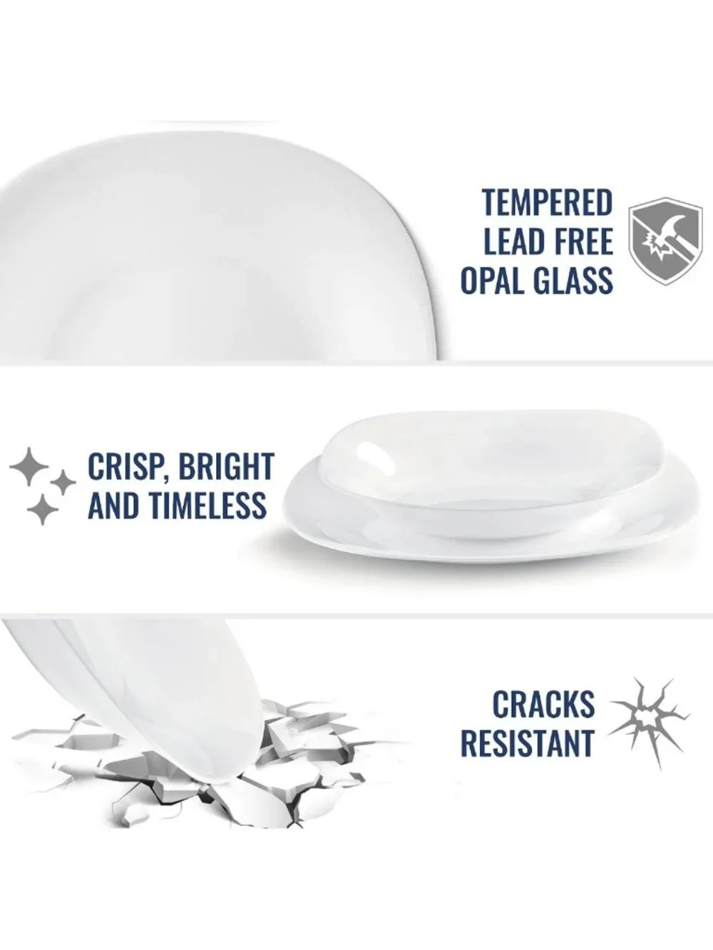 Set of 6 White Tempered Glass Plates for Appetizers, Salads & Desserts - 7.75
